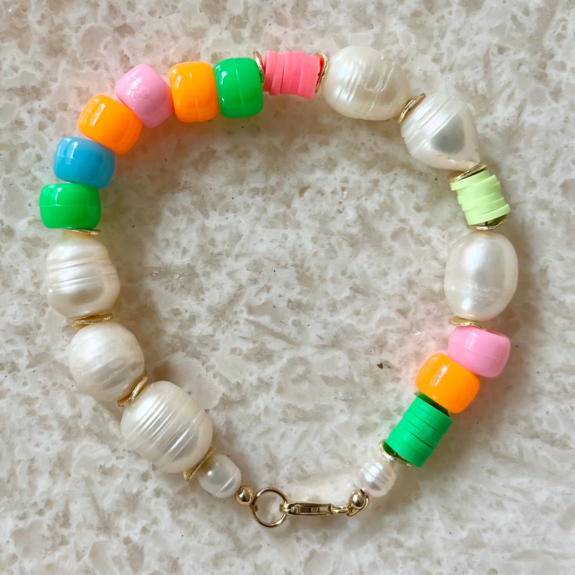 Rainbow Beaded Bracelet with 14K Yellow Gold Pony Beads